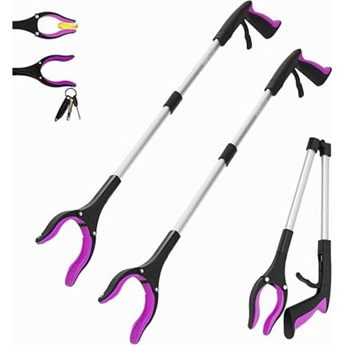 Grabber Reacher Tool - 2 Pack 32” Reacher Grabber Tool with Strong Magnetic and Swivel Head - Pick Up Stick Grabbers for Seniors, Trash, Surgery Recovery Must Haves Gifts(Pink)