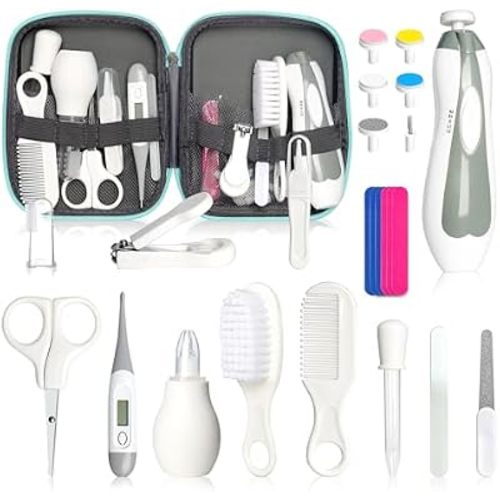 Baby Grooming Kit for Boys Girls Safety Newborn Nursery Essentials Grooming Set Gift for First-time Parents, Grey White 25 in 1