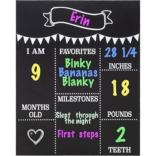 JennyGems Baby Milestone Chalkboard, Baby Monthly Milestones Photo Prop Board, 11.5x14.5 Inch Reusable Chalkboard Sign, Baby's First Year