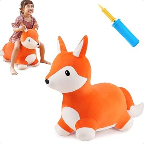 iPlay, iLearn Bouncy Pals Fox Hopping Horse, Plush Inflatable Animal Hopper, Indoor n Outdoor Ride on Jumping Bounce Toys, Birthday Gift for 18 Months 2 3 4 5 Year Old Kids Toddlers Boys Girls