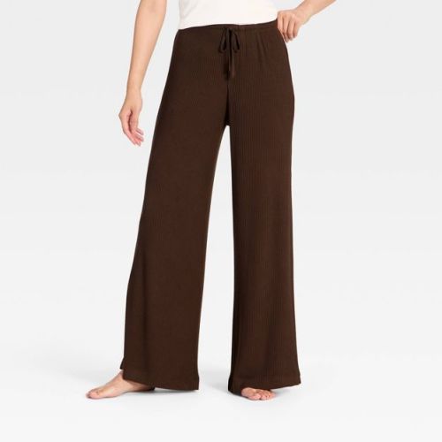 Women's Cozy Ribbed Wide Leg Pants - Auden™ Chocolate Brown XL