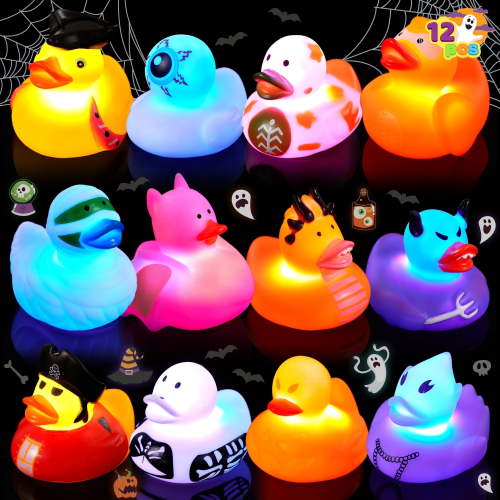 Joyfy 12 Pcs Halloween Rubber Ducks,Halloween Toys Glow-in-The-Dark Rubber Ducks in Bulk for Baby Toddlers Kids,Halloween Bath Toy Basket Prizes,Halloween Toys for Trick or Treaters