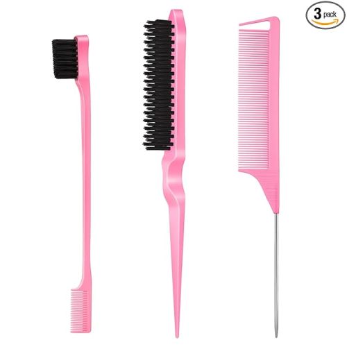 SWEET VIEW 3 Pcs Slick Back Hair Brush, Rat Tail Comb, Edge | Bristle Brush, Hair Accessories for Girls, Kids, Toddlers Sleek Ponytail/Bun, Edge Control and Smoothing Baby Hair & Flyaways