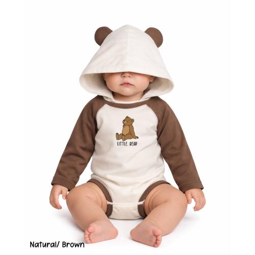 Custom Little Bear Hooded Long Sleeve Bodysuit, Personalized Name Bear Baby Bodysuit, Little Bear Birthday Outfit