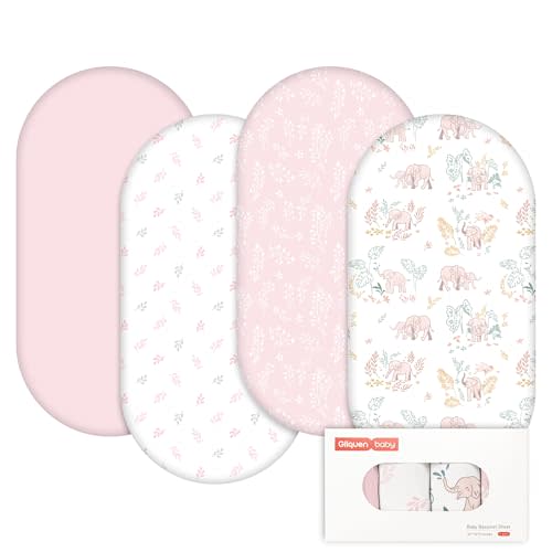 Gllquen Baby Bassinet Sheets 4 Pack, Breathable Cozy Fitted Mattress Sheet | 32"x16" Soft Baby Sheets for Boys Girls, Compatible with Halo, Snoo, Uppababy, Universal fitted,Baby Gift,