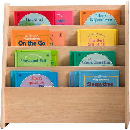 Wide Wooden Magazine Rack, 4-Pocket Periodical Book Sketchbook Stand with Deep Compartments for Living Room Office, Light Brown