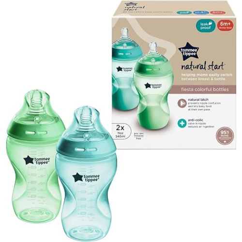Tommee Tippee Natural Start Baby Bottles, Thicker Feed, 6m+, 11oz