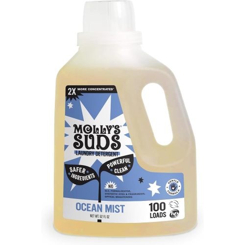 Molly's Suds Liquid Laundry Detergent | Clean Laundry Detergent Soap for Sensitive Skin | 2x Concentrated, High Efficiency (HE) | Ocean Mist - 100 Loads