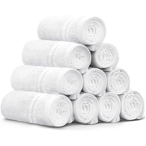 LINENOVA 100% Cotton Face Washer Towel (10 Pack) - Ultra-Soft, 500GSM Highly Absorbent Quick Dry - Great Value Ribbon Gift Pack - Perfect for Hotel, Gym, Spa, Kitchen - 30x30cm - White