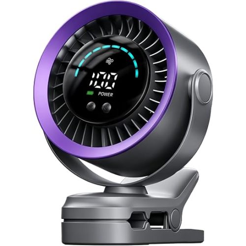 Portable Clip on Fan, Rechargeable USB Desk Fan with Turbo Airflow, 100 Speeds LED Display, 360° Rotation, Small Quiet Battery Powered Fan for Stroller Outdoor Travel Camping Golf Cart, Grey