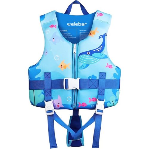 Kids Swim Vest, Toddler Floaties with Adjustable Safety Strap Swimming Aids Child Float Swimsuit for Boys and Girls Age 2-10 Years Old/22-88lbs