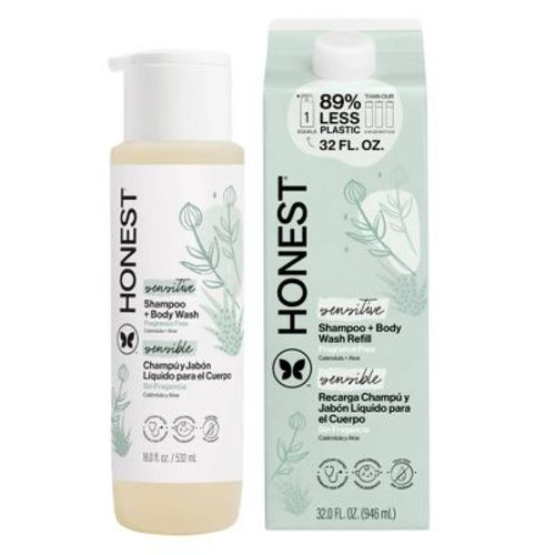 The Honest Company Sensitive Shampoo + Body Wash 18 fl oz + Shampoo + Body Wash Refill 32 fl oz