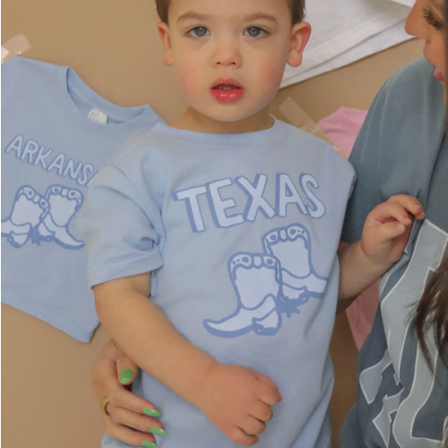 Charlie Southern: texas blue boots kids tee, Size: 6 Months