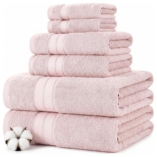 Modern Threads - Spun Loft 6-Piece 100% Combed Cotton Towel Set - Bath Towels, Hand Towels, & Washcloths - Super Absorbent & Quick Dry - 600 GSM - Soft & Plush, Blush