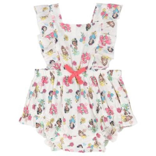 Disney Princess Newborn Baby Girls Square Neck Sleeveless Ruffle Romper White Princesses 6-9 Months