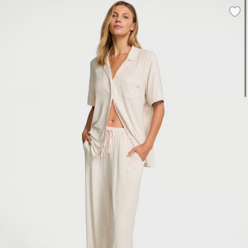 Buy SoSoft™ Modal Short-Sleeve Long Pajama Set, Heather Natural & Angel Pink - Order Pajamas Sets online - Victoria's Secret US
