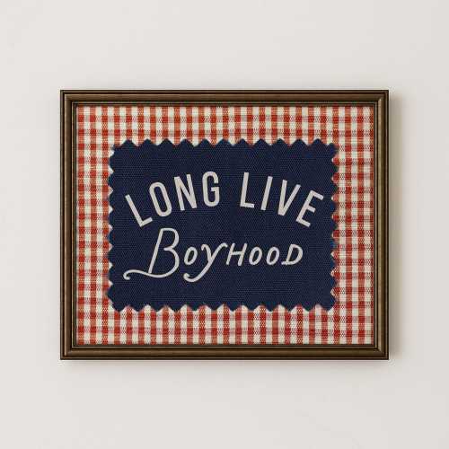 Long Live Boyhood Digital Download, Vintage Boy Room Art, Rustic Americana Nursery Print, Gingham Boys Wall Art, Cottage Core Decor