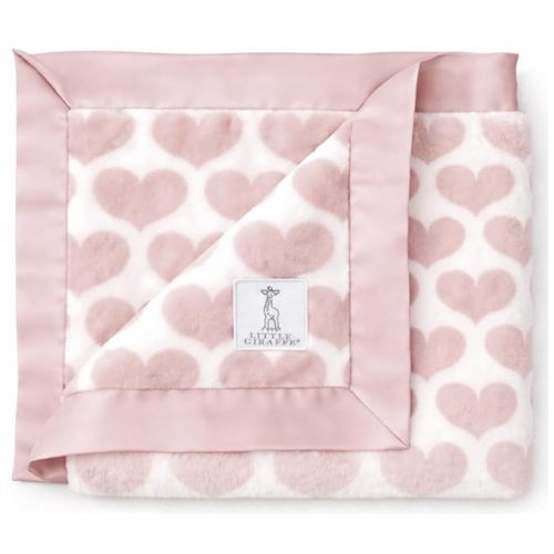 Little Giraffe Luxe Baby Blanket – 29x35” Satin Trim, Heart Army Dusty Pink | Ultra-Soft, Hypoallergenic Stroller & Nursery Blanket | Perfect for Newborns & Toddlers