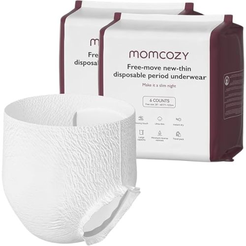 Momcozy Postpartum Disposable Underwear, 12 PCS No Leak New-Thin Built-in Pad Self-Absorbent Free-Move Period Underpants for Women Mothers Moms Labor Delivery Care White