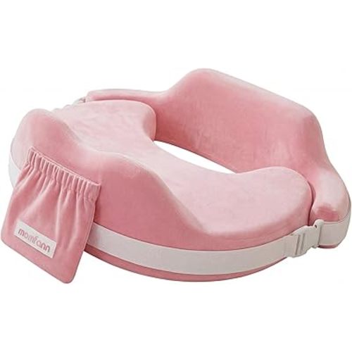 MOMFANN Nursing Pillow for Breastfeeding, 60D Firm Memory Foam, Ergonomic Lumbar Support & Safety Fence, Wider Cushion for Back Pain Relief, Adjustable Strap, Removable Machine Washable Cover - Pink