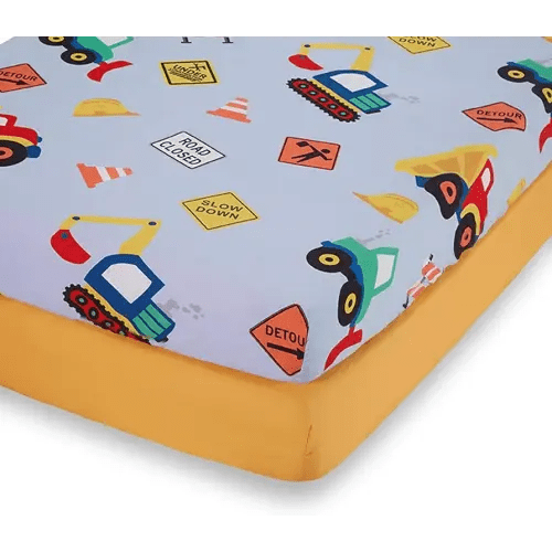 Everyday Kids 2 Pack Fitted Boys Crib Sheet, 100% Soft Breathable Microfiber Baby Sheet, Fits Standard Size Crib Mattress 28in x 52in, Nursery Sheet - Construction/Gold