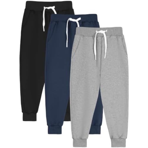Resinta 3 Pack Toddler Boy Sweatpants Cotton Boys Athletic Joggers Pants Kids Sweats Pants with Pocket Workout Clothes