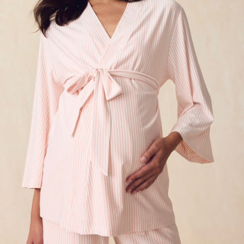 LAKE | Women | DreamModal™ Pajamas | Serene Blue Stripe Maternity Kimono Bundle