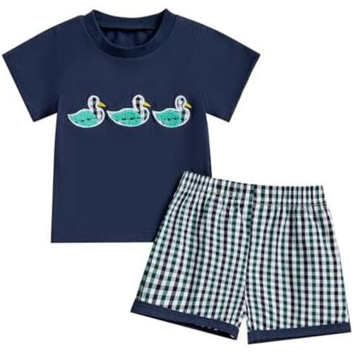 Kaipiclos Baby Boys Clothes Toddler Summer Outfits Short Sleeve Duck Print Pocket T-Shirt Tops and Shorts Farm Baby Clothes