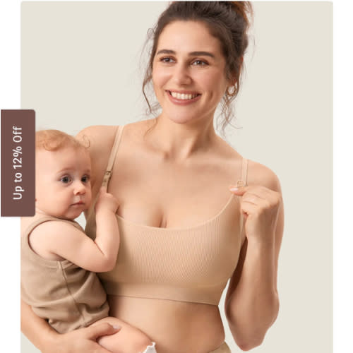 Ribbed Scooped Nursing Bralette- MEDIUM, Beige (momanda.ca)