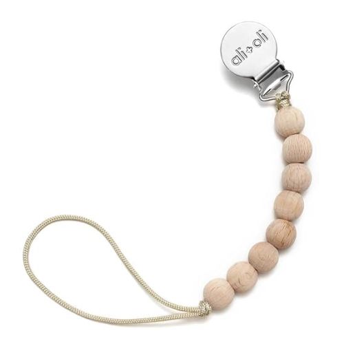 Ali+Oli Silicone Pacifier Clip for Baby (All Wood) 100% Food-Grade BPA Free Newborn Pacifier Holder Infant Binky Clip for Baby Boy or Girl | Food-grade material, Keeps soothers within reach, Secure attachment, Lightweight, Everyday use, Easy cleaning