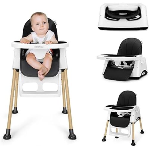 3 in 1 High Chairs, Convertible High Chair for Babies and Toddlers, High Chair with Foot Rest and Double Tray, Compact and Versatile, for Growing Kids, Black