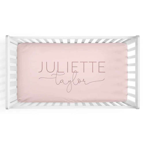 Personalized Crib Sheet in Blush Pink | Script Font Duo