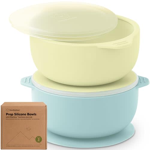 KeaBabies 2-Pack Baby Bowls with Suctions, Lids - Silicone Toddler Suction Bowls for Baby Boy, Girl, Kids, Food Grade Silicone, BPA-Free, Dishwasher Safe, Toddler Eating Essentials (Pastel Sky)