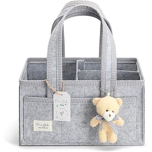 PeraBella Diaper Caddy Organizer with Handle, Baby Shower Gifts Basket Bag, Registry Search Must Haves Items, Nursery Storage Organizer for Newborn Girl Boy, Baby Bag Essentials, Car Diaper Caddy Cart