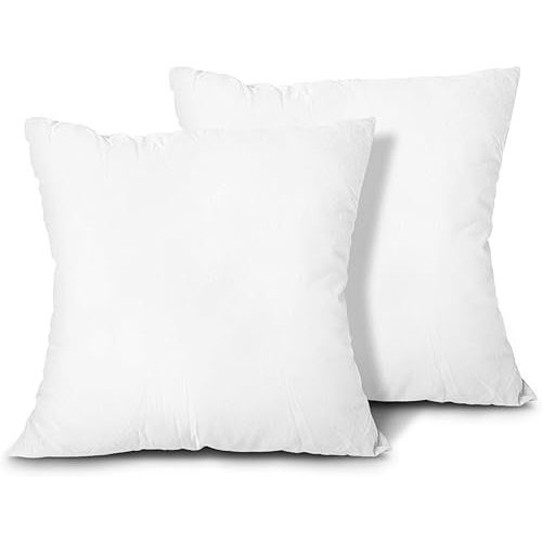 EDOW Throw Pillow Inserts, Set of 2 Lightweight Down Alternative Polyester Pillow, Couch Cushion, Sham Stuffer, Machine Washable. (White, 16x16)