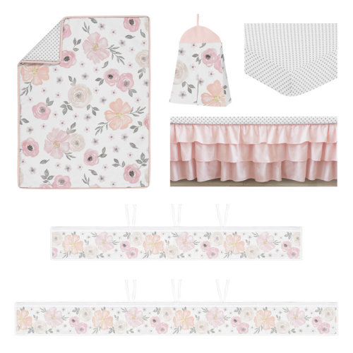 Sweet Jojo Designs Watercolor Floral 6 Piece Crib Bedding Set Breathable Mesh Liner | Wayfair