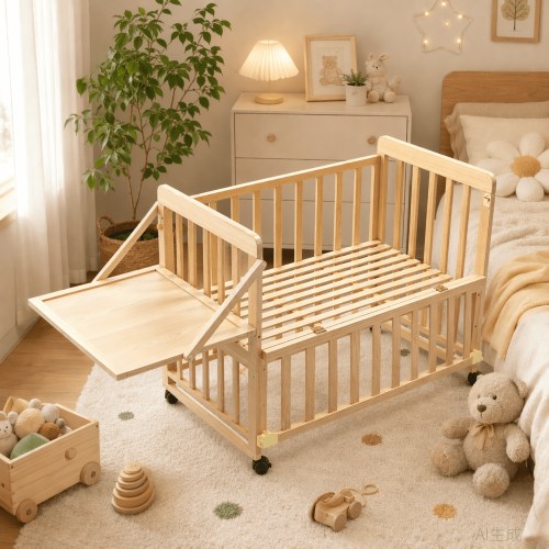 Solid Wood Baby Bassinets Wooden Bedside Bassinet Portable Extendable Mini Baby Crib 3 Adjustable Heights with Mattress for Newborns
