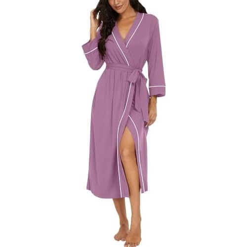 PrinStory Robes for Women 3/4 Sleeve Long Bath Robe XS-4XL