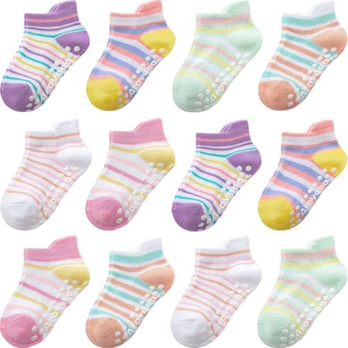 Baby Toddler Socks Grip Non Slip Boys Girls Kids Cotton 12 Pack Ankle Socks