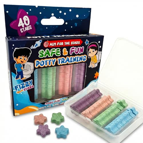 Safe & Fun Potty Training Toilet Targets, 40 Star-Shaped Tablets, Fizzing & Color Changing, 4 Colors, Ditch Those Diapers - Pee Targets for Boys and Kids