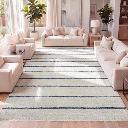 JONATHAN Y Williamsburg Minimalist Stripe Cream/Navy Indoor Area Rug, 5x8, Contemporary, Modern, Easy-Cleaning for Living Room, Bedroom, Kitchen, Pet Friendly, Non-Shedding (MOH201E-5)