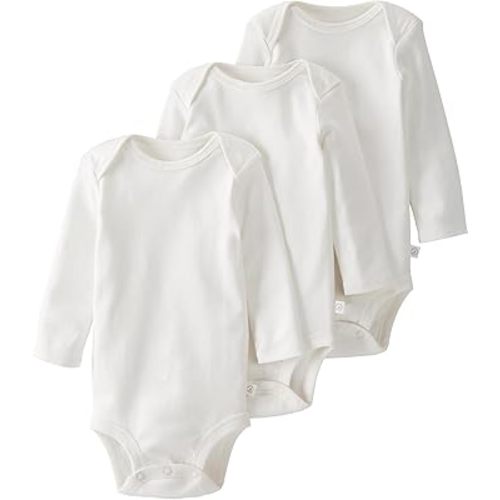 little planet by carter's Baby 3-pack Long Sleeve Bodysuits made with Organic Cotton, Light Cream, 3M