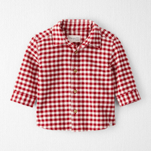 Deep Red Baby Boy Organic Cotton Button-Front Flannel Shirt | Carter’s Oshkosh Canada