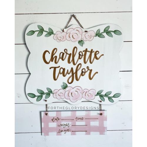 hospital door hanger for girls // blush floral // plaid // gold + sage