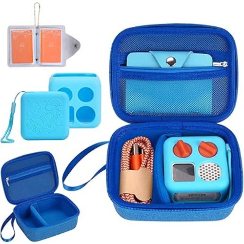 YouKnow Hard Case and Silicone Cover for Yoto Mini Player, Kids Audio Music Accessory with Card Case Holder for up to 10 Cards (Blue)