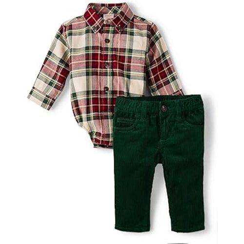 Gymboree Baby Boys' And Newborn Button Down Shirt and Pants, 2 Piece Outfit