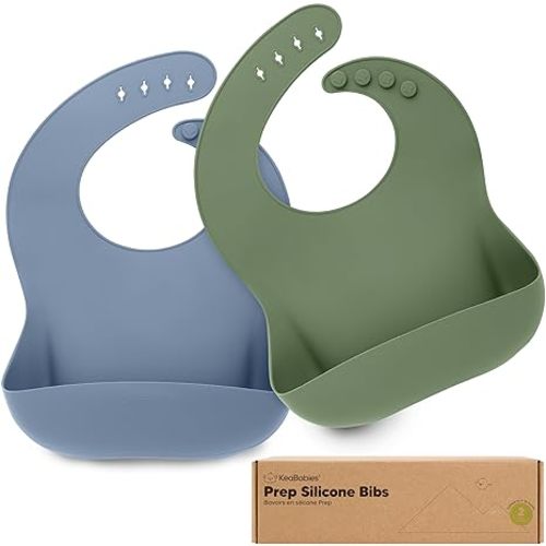 KeaBabies 2-Pack Silicone Bibs for Babies, Toddlers Girl, Boy – Sturdy Food-Grade Baby Bibs for Eating, Large Food Catcher, Clean & Put On Easily, Waterproof Toddler Feeding Essentials (Slate)