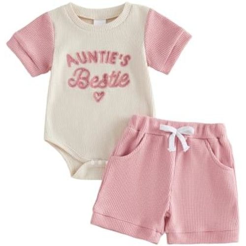 Tsultryofs Baby Girl Summer Clothes Newborn Infant Outfit Letter Embroidery Print Short Sleeve Romper with Shorts 2Pcs Set