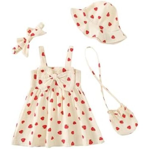 Toddler Girl Summer Dress Infant Baby Girl Casual Clothes Sleeveless Bowknot Beach Sundress with Hat