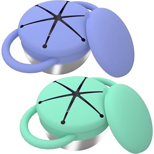 2-Pack Stainless Steel Snack Containers for Kids, Toddler Snack Containers with Silicone Lids & Handles - Dishwasher Safe, Toddler Snack Cups for Healthy Eating